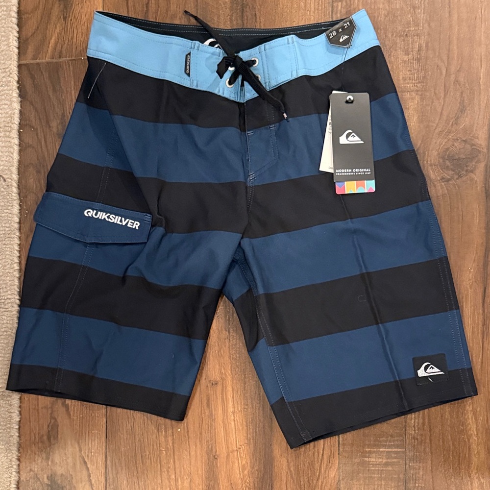 Quiksilver Men's Black and Blue Striped Board Shorts